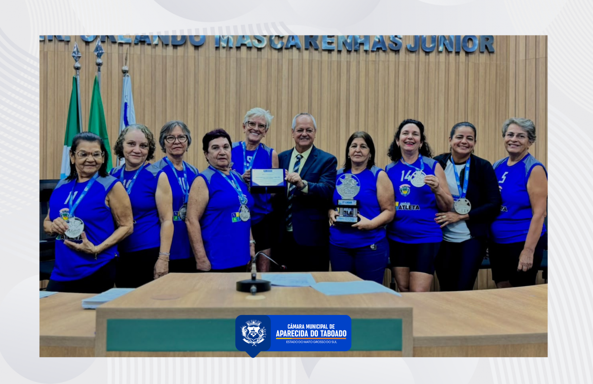 Pinduca homenageia equipe 60+ de V&ocirc;lei Adaptado por vice-campeonato estadual no JOMI-MS 2026